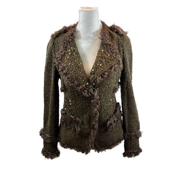 Ladies MonoReno Brand Brown Sequin Detail Zipper Front Cardigan Size Small - Picture 9 of 16